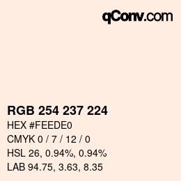 Color code: RGB 254 237 224 | qconv.com