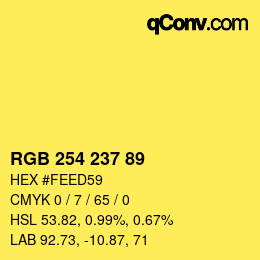 Color code: RGB 254 237 89 | qconv.com