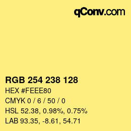 Color code: RGB 254 238 128 | qconv.com