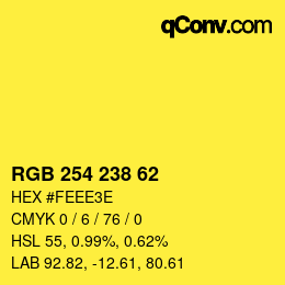 Color code: RGB 254 238 62 | qconv.com