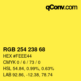 Color code: RGB 254 238 68 | qconv.com