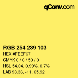 Color code: RGB 254 239 103 | qconv.com