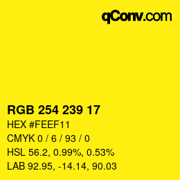 Color code: RGB 254 239 17 | qconv.com
