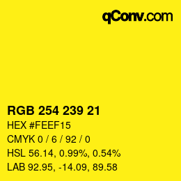 Color code: RGB 254 239 21 | qconv.com