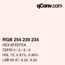 Color code: RGB 254 239 234 | qconv.com