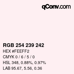 Color code: RGB 254 239 242 | qconv.com