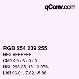Color code: RGB 254 239 255 | qconv.com