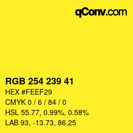 Color code: RGB 254 239 41 | qconv.com