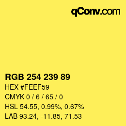 Color code: RGB 254 239 89 | qconv.com