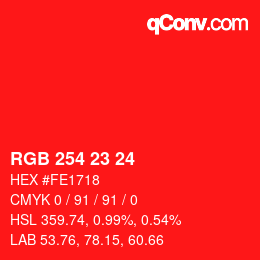 カラーコード: RGB 254 23 24 | qconv.com