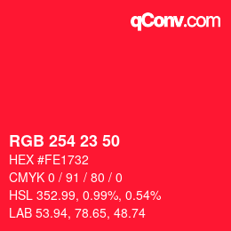 Color code: RGB 254 23 50 | qconv.com