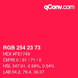 Color code: RGB 254 23 73 | qconv.com