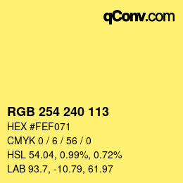 Color code: RGB 254 240 113 | qconv.com