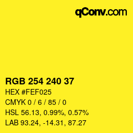 Color code: RGB 254 240 37 | qconv.com