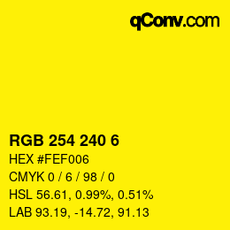 Color code: RGB 254 240 6 | qconv.com