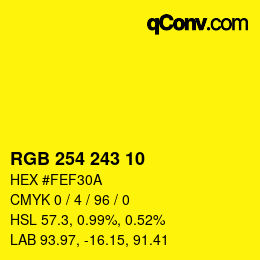 Color code: RGB 254 243 10 | qconv.com