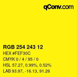 Color code: RGB 254 243 12 | qconv.com