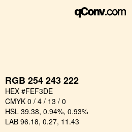 Color code: RGB 254 243 222 | qconv.com