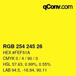 Color code: RGB 254 245 26 | qconv.com