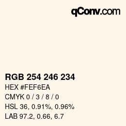 Color code: RGB 254 246 234 | qconv.com