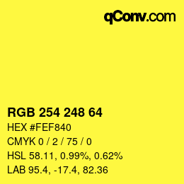 Color code: RGB 254 248 64 | qconv.com