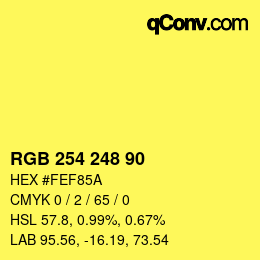 カラーコード: RGB 254 248 90 | qconv.com