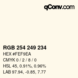Color code: RGB 254 249 234 | qconv.com