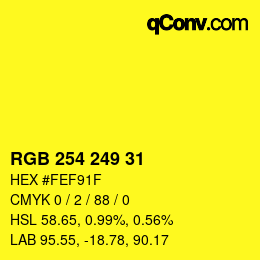 Color code: RGB 254 249 31 | qconv.com