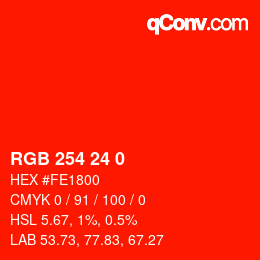 颜色代码: RGB 254 24 0 | qconv.com