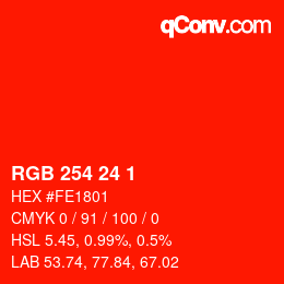 颜色代码: RGB 254 24 1 | qconv.com