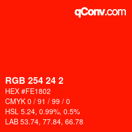 Color code: RGB 254 24 2 | qconv.com