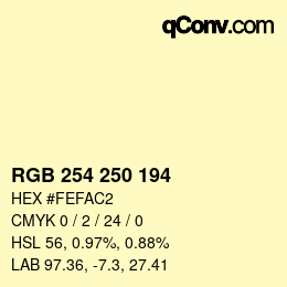 Color code: RGB 254 250 194 | qconv.com