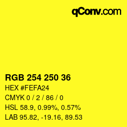 Color code: RGB 254 250 36 | qconv.com