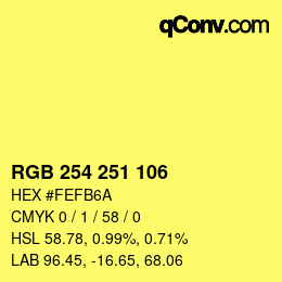 Color code: RGB 254 251 106 | qconv.com