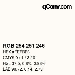 Color code: RGB 254 251 246 | qconv.com