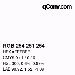 Color code: RGB 254 251 254 | qconv.com