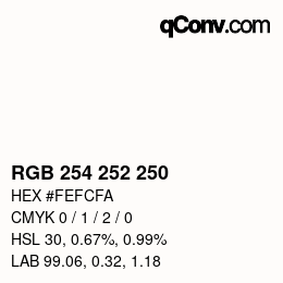 Color code: RGB 254 252 250 | qconv.com