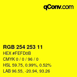 Color code: RGB 254 253 11 | qconv.com