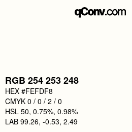 Color code: RGB 254 253 248 | qconv.com