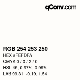 Color code: RGB 254 253 250 | qconv.com