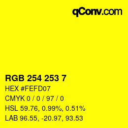 Color code: RGB 254 253 7 | qconv.com