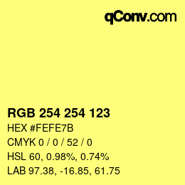 颜色代码: RGB 254 254 123 | qconv.com