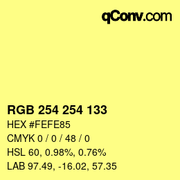 Color code: RGB 254 254 133 | qconv.com