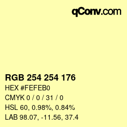 カラーコード: RGB 254 254 176 | qconv.com