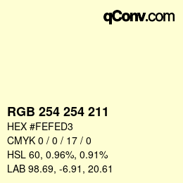 Color code: RGB 254 254 211 | qconv.com