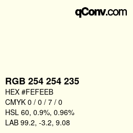 Color code: RGB 254 254 235 | qconv.com