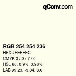 Color code: RGB 254 254 236 | qconv.com