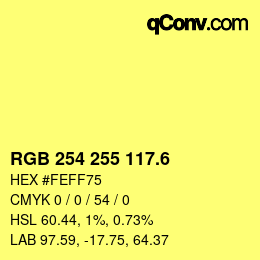 カラーコード: RGB 254 255 117.6 | qconv.com
