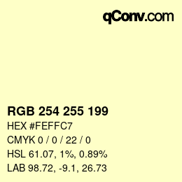 Color code: RGB 254 255 199 | qconv.com