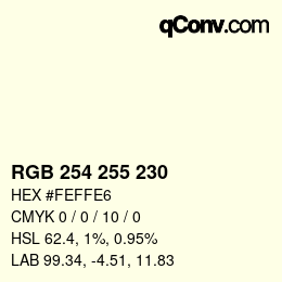 Color code: RGB 254 255 230 | qconv.com